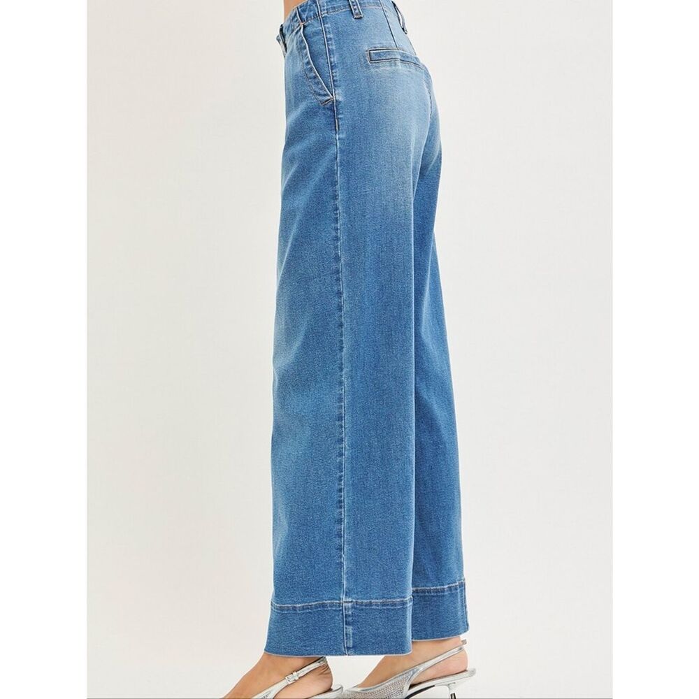 RISEN Slouchy Wide Leg High-Rise Women’s Pleat Trousers Medium Blue Rinse sz 5 - Picture 6 of 7